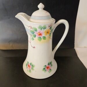 Vintage Japan Porcelain Chocolate Pot Floral Coffee Server w Lid Hand Painted to